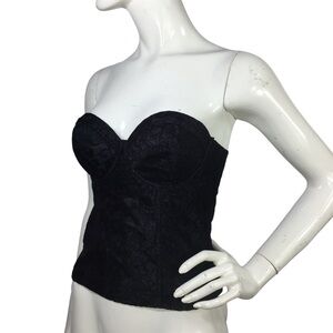 Guess Lace Bustier Corset Top Black Built In Cups Zip Up M